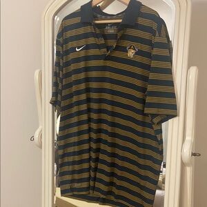 Nike Men's St Thomas Aquinas HS Striped Polo Shirt - Blue and Gold